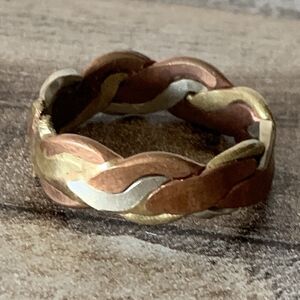Vintage Mixed Metal Braided Style Ring Women's Copper Brass Silver-tone Size 8